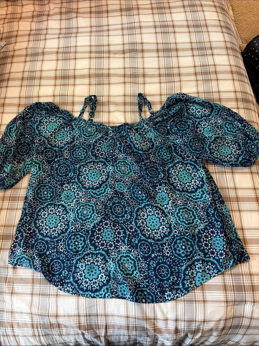 torrid Blue Teal Medallion Off-Shoulder Blouse